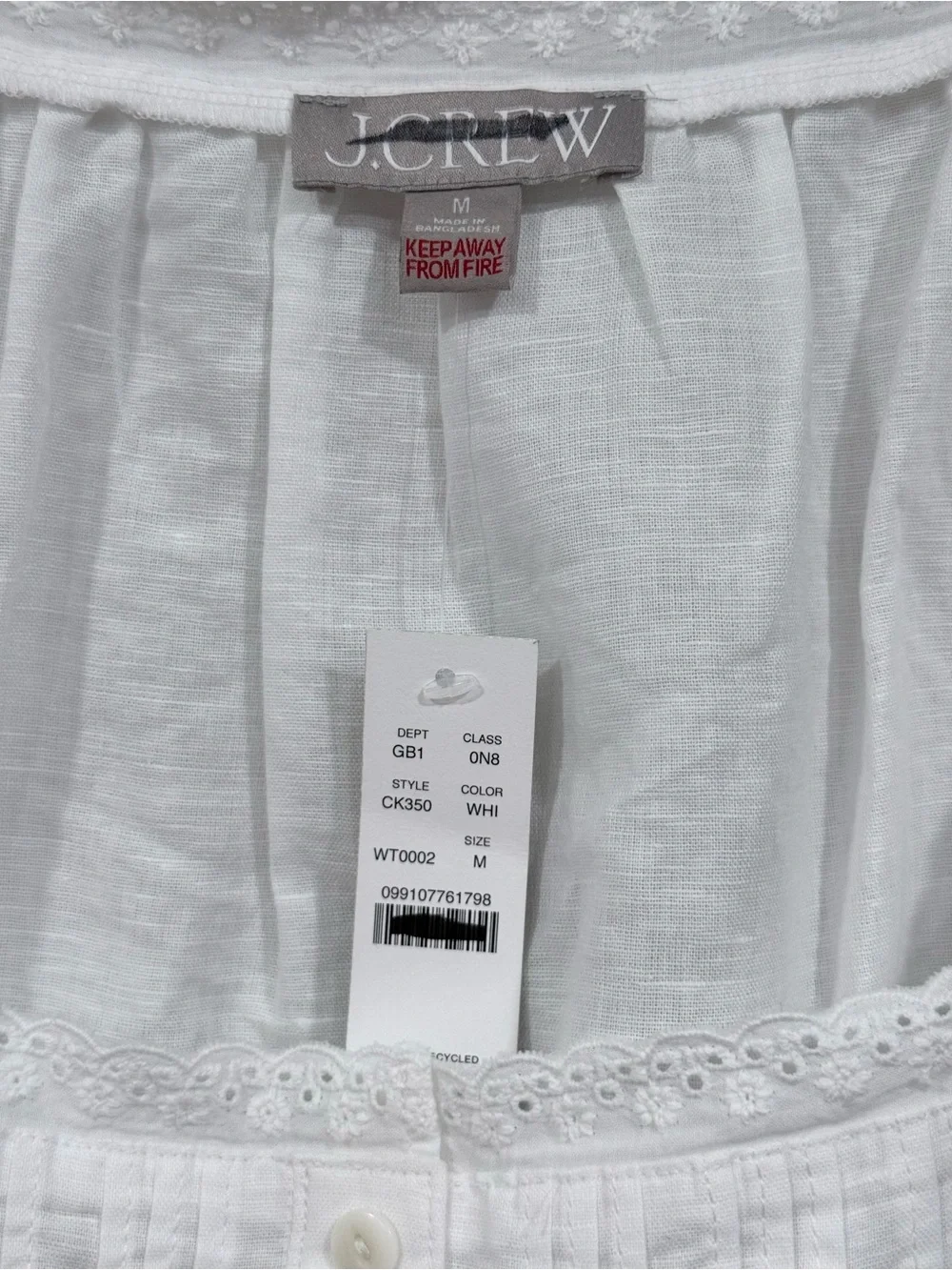 J. Crew White Lace-Trim Cotton Pajama Set